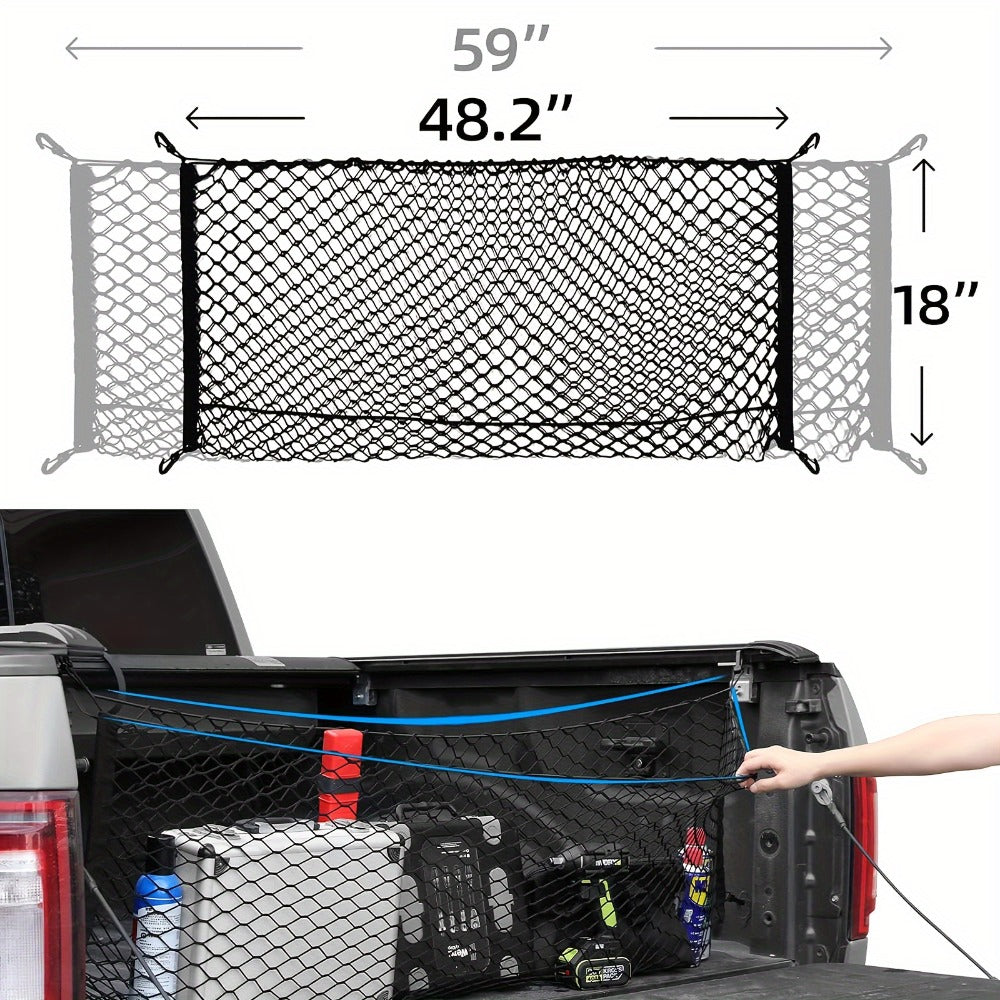 Truck Bed Cargo Net Elastic Mesh Organizer with Hooks Heavy Duty Bungee Net for Pickup Truck Bed Cargo Management Grocery Sto