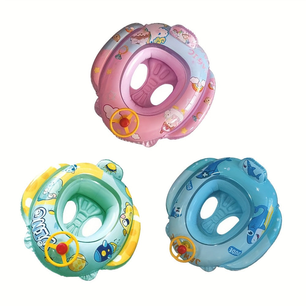 Pool Float Animal-Themed Seat Ring with Steering-Wheel Detail, Inflatable Backrest and Three Colors — image 2