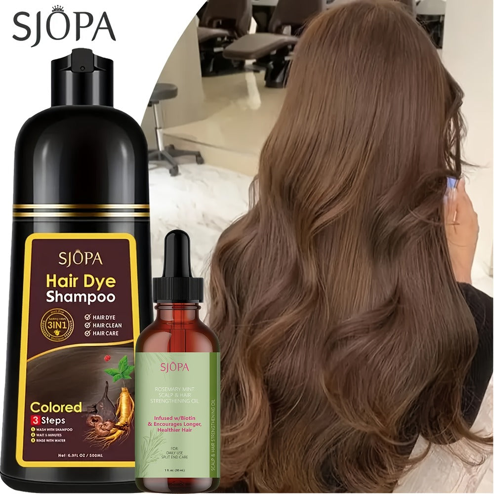 Hair Dye Shampoo, SJOPA 500ml Bottle and Rosemary Hair Oil Set with Seven Color Options for At-Home Color Selection — image 5