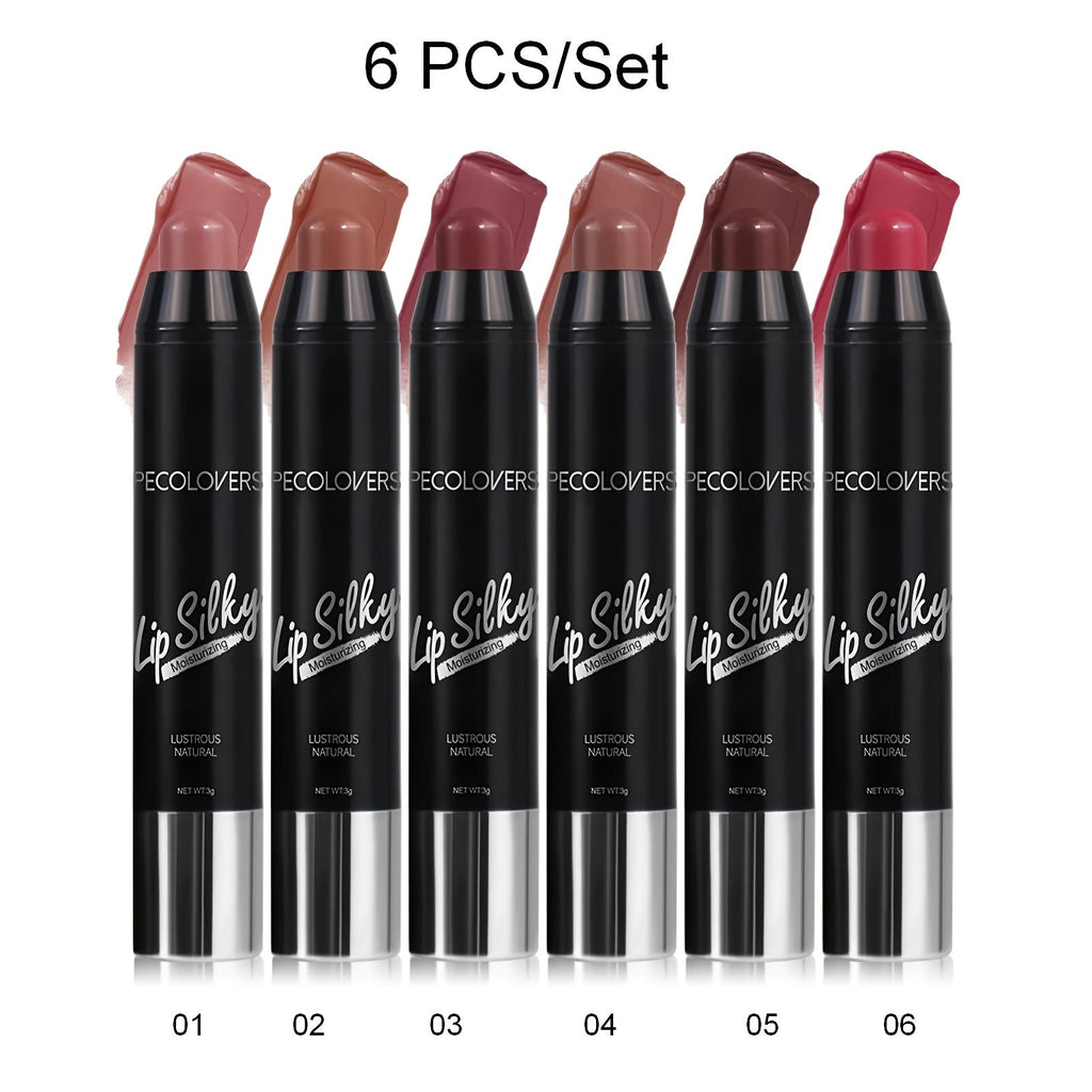 Lipstick Set, PECOLOVERS 6-Piece Cream Crayon Collection with Nude, Rose, Berry and Red Colors — image 9