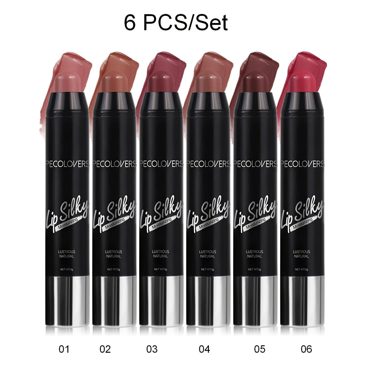 Lipstick Set, PECOLOVERS 6-Piece Cream Crayon Collection with Nude, Rose, Berry and Red Colors — image 9