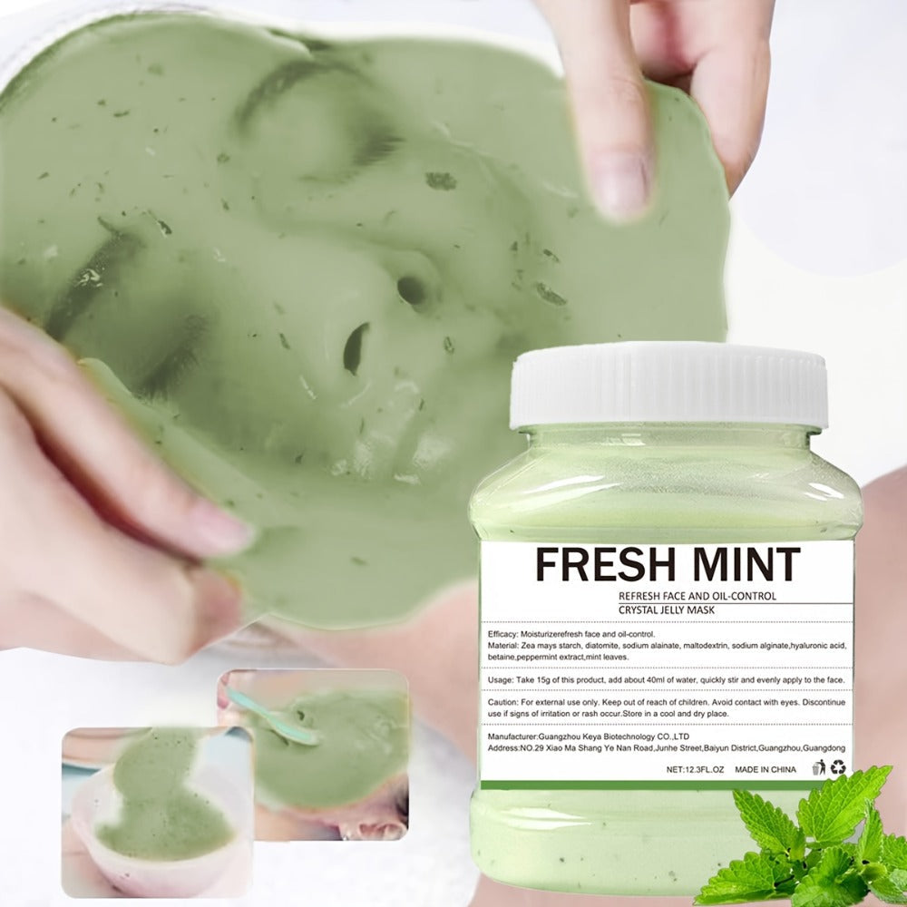 Face Mask, Fresh Mint Crystal Jelly Powder 12.3 fl oz Jar with 15g-to-40ml Mixing Directions for Peel-Off Use — image 1