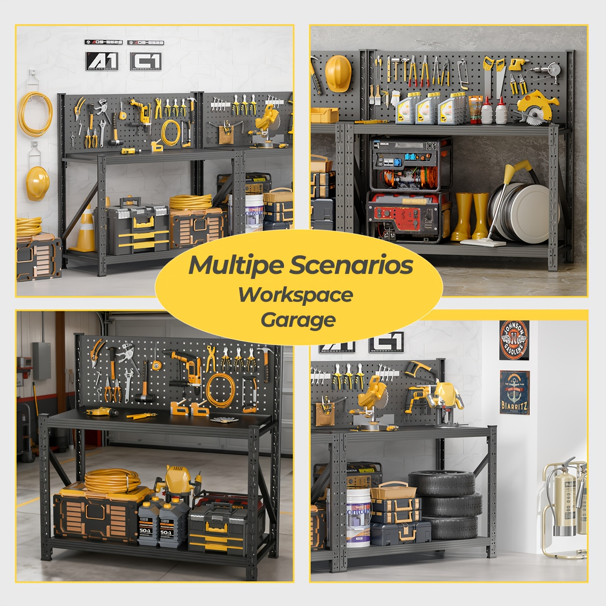 47-Inch Black Metal Workbench with Pegboard, Two Adjustable Shelves and 47.2 x 47.09 x 19-Inch Frame — image 6