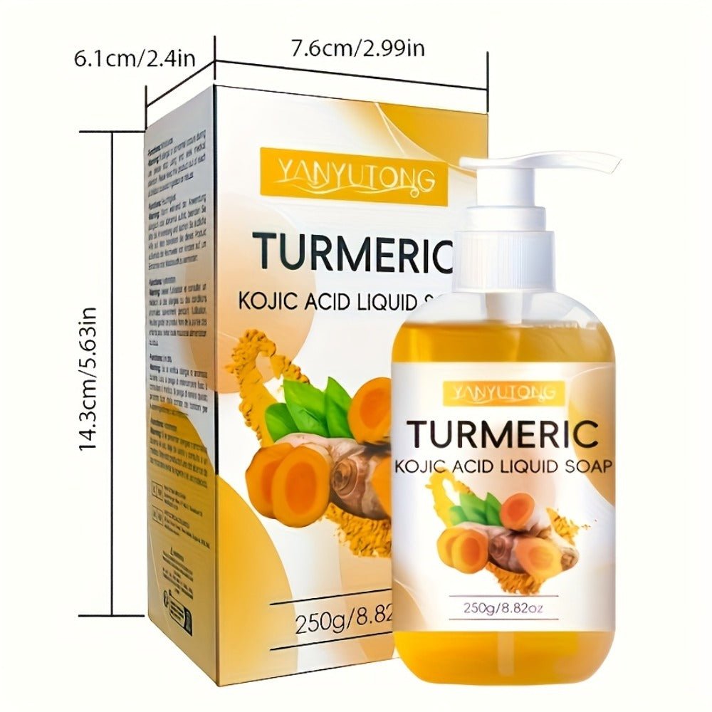 Turmeric Kojic Acid Liquid Soap 250g – Skin Brightening Body Wash for Dark Spots, Even Skin Tone, Deep Cleansing Rich Foam — 