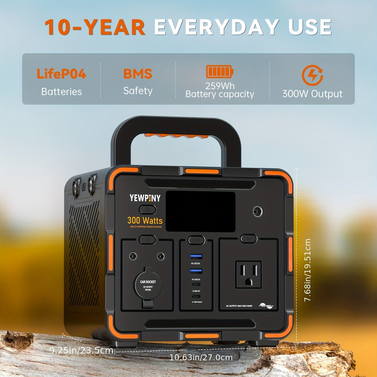 Portable Power Station 259Wh 300W or 599Wh 600W with AC, DC, USB, LiFePO4 Cell Pack and LED Light — image 2
