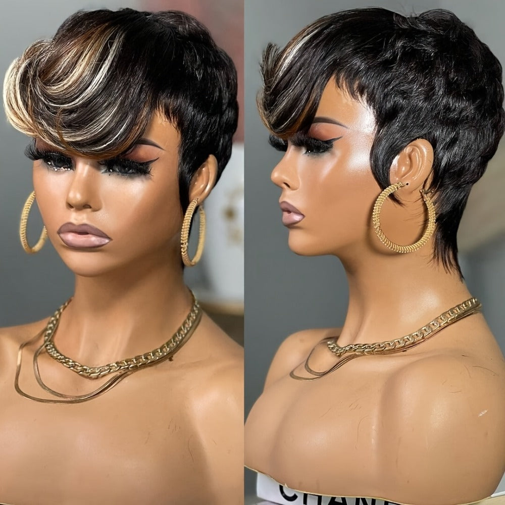 Synthetic Wig 4-Inch Layered Pixie with Bangs, Black-Blonde Look and Rose Net Cap for Daily Style — image 10