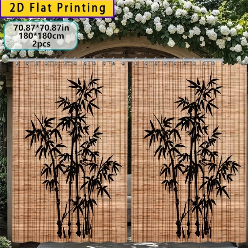 Blackout Curtains Chinese Bamboo Pattern Privacy Panels for Patio Balcony Garden Courtyard Tea Room Outdoor Indoor Minimalist