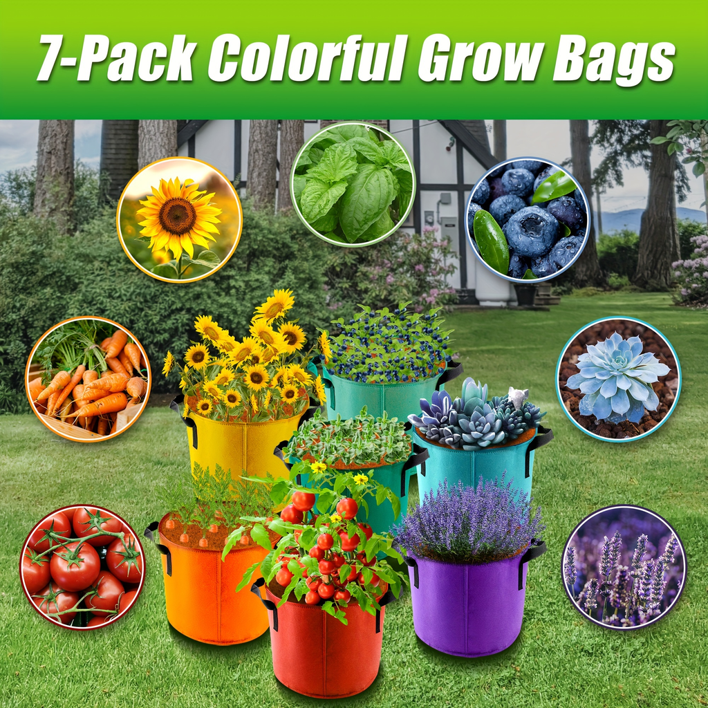 Seven-Color 10-Gallon-Labeled Grow Bag Set with Side Handles, 16-Inch Diameter and 12-Inch Height — image 7