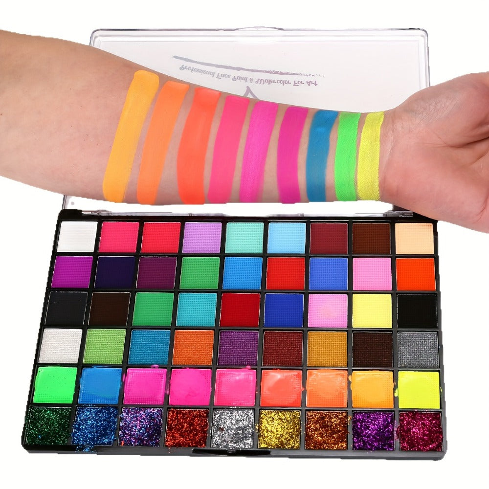 54 Color Face & Body Paint Kit with UV Fluorescent, Matte & Glitter Shades, Pattern Templates, Brushes & — image 14