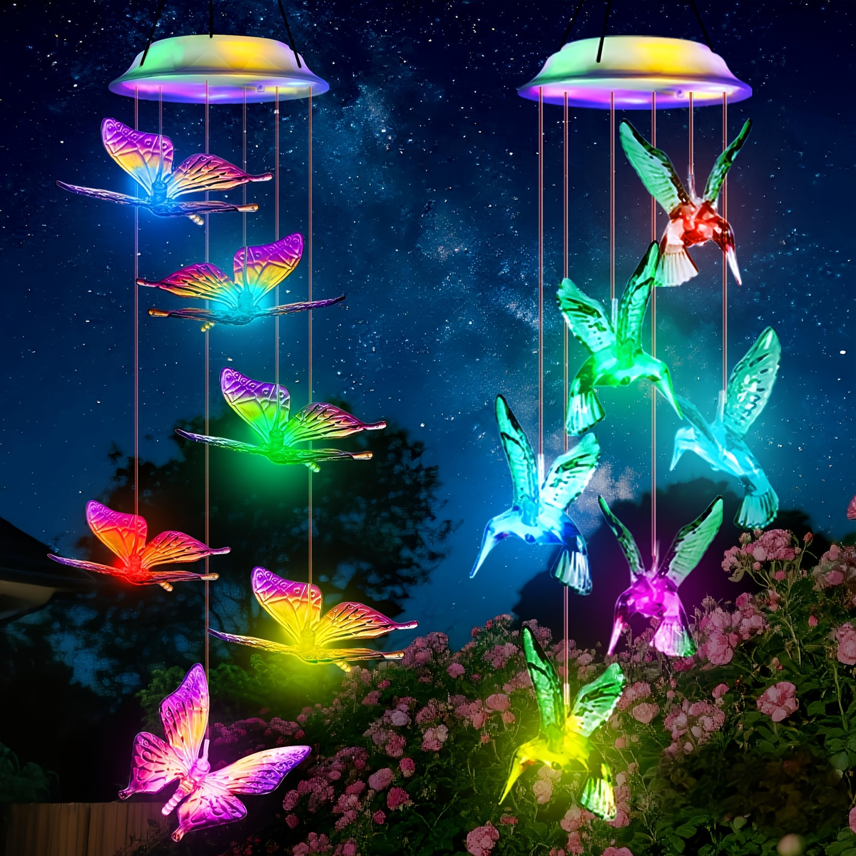 Solar Hummingbird Butterfly Pendant Light 6 LED Color, for Garden, Pathway and Patio Lighting — image 6