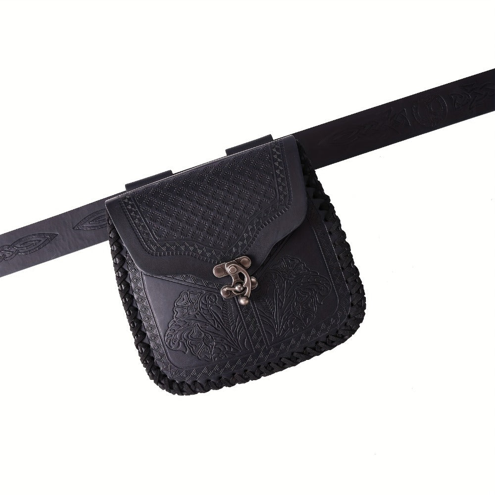 Dragon Embossed Faux Leather Waist Bag, Medieval Viking Norse Style Belt Pouch, Coin Purse Hip Bag for Renaissance Faire — im