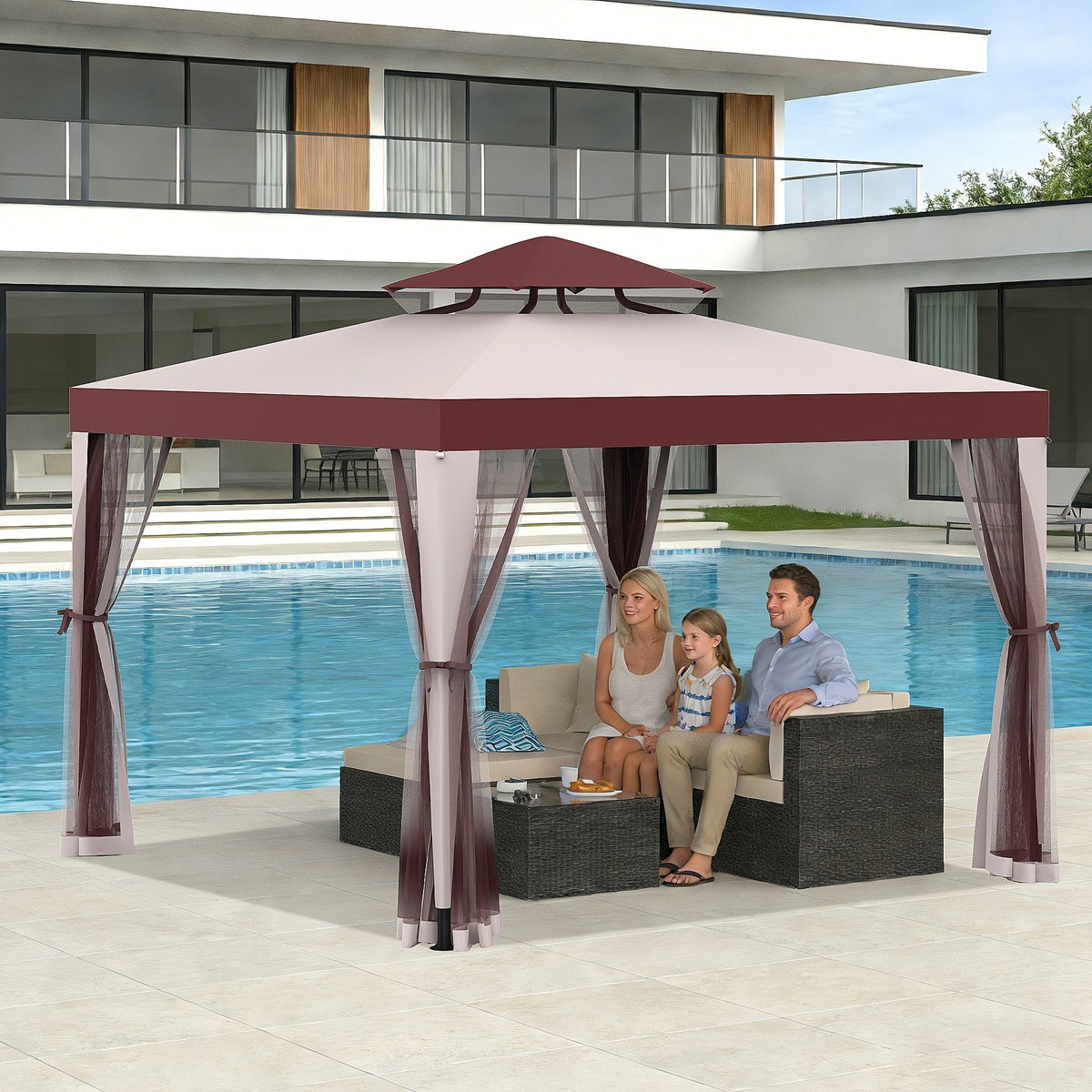 Gazebo with Mosquito Netting Steel Frame, Backyard Garden BBQ Party for Grilling, Camping and Outdoor Meals — image 1