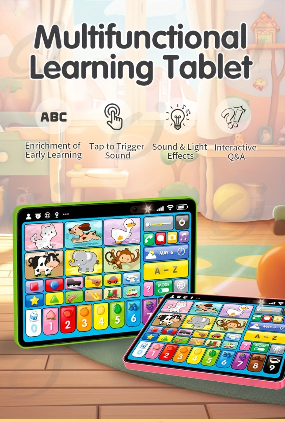 Trilingual Toddler Learning Tablet Toy, 39 Buttons 4 Play Modes Alphabet Numbers Colors Animals Music — image 11