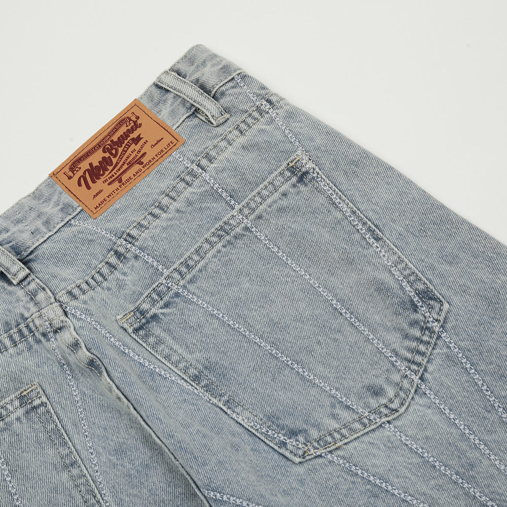 Embroidery Wash Denim Trousers For Men