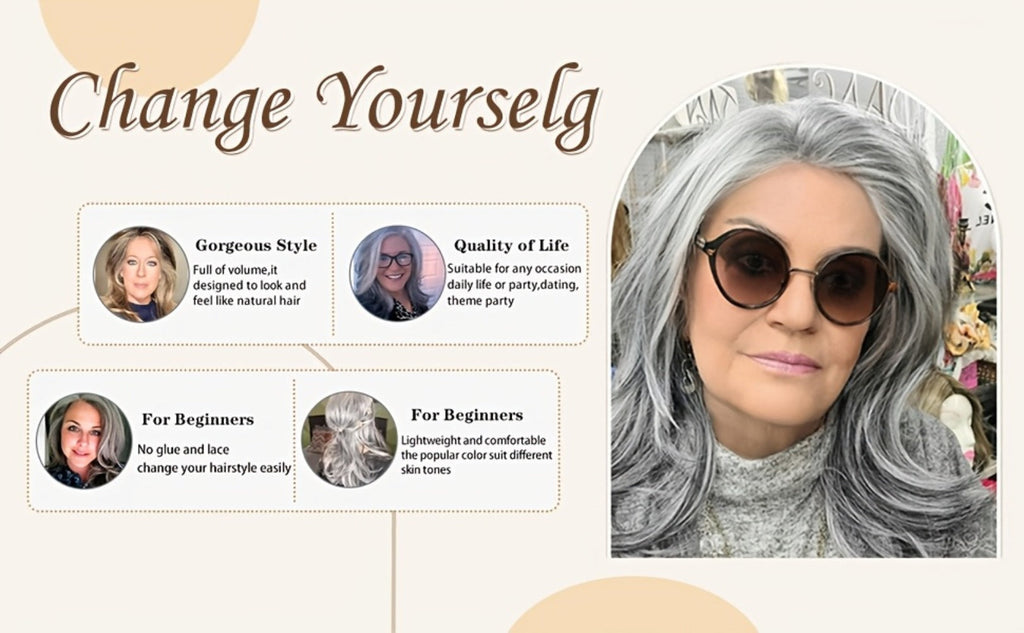 Synthetic Wig 18-Inch Layered Silvery Waves with Highlights in Two Colors and Rose Net Cap — image 16