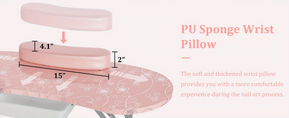 Foldable Nail Table with LED Lamp Drawer Lockable Wheels Wrist Cushion & Carrying Bag, Portable Manicure — image 14