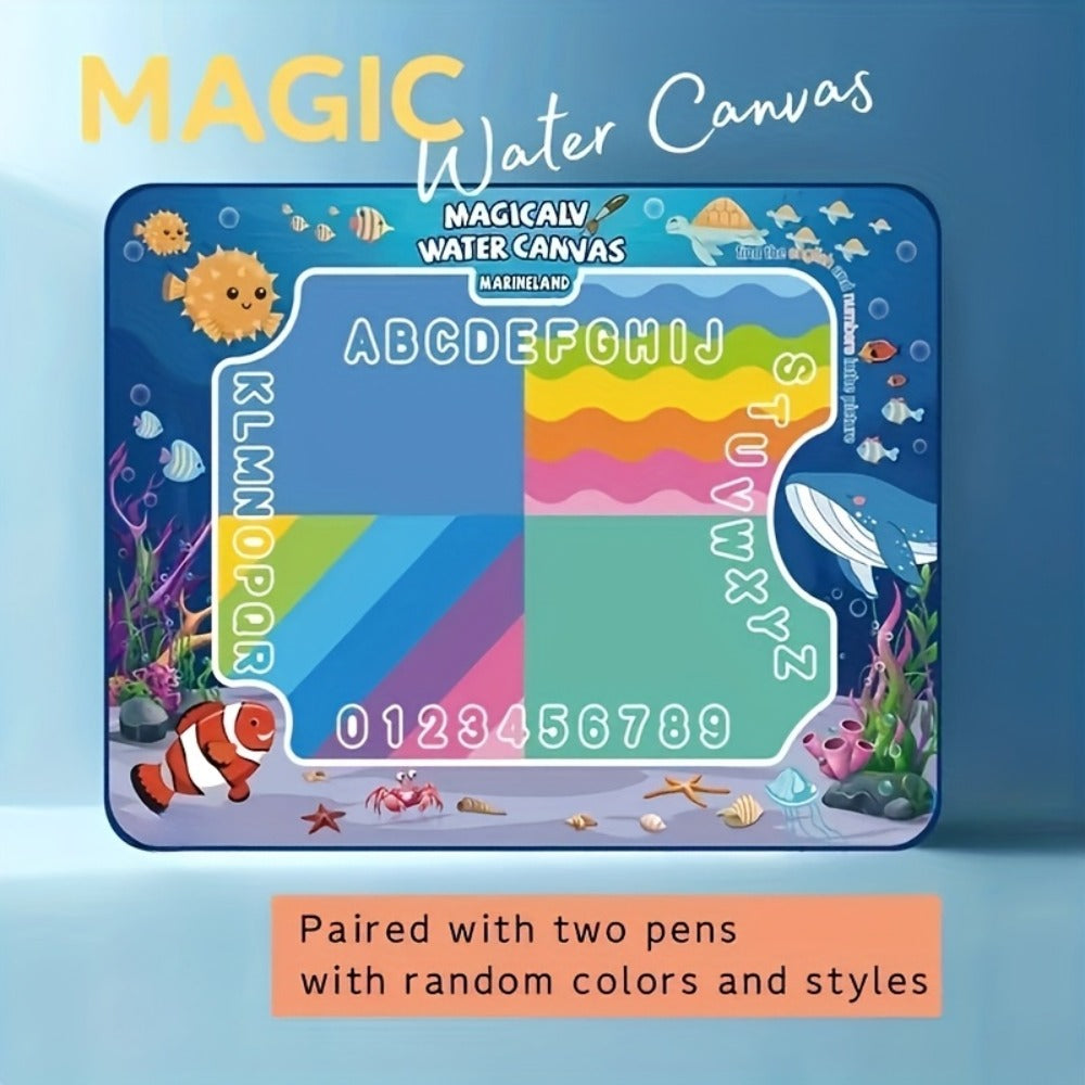 Water Canvas Drawing Mat for Kids Reusable Mess-Free – Magical Paint with Water Art Toy 80x60cm Ocean Animal Designs Screen-F