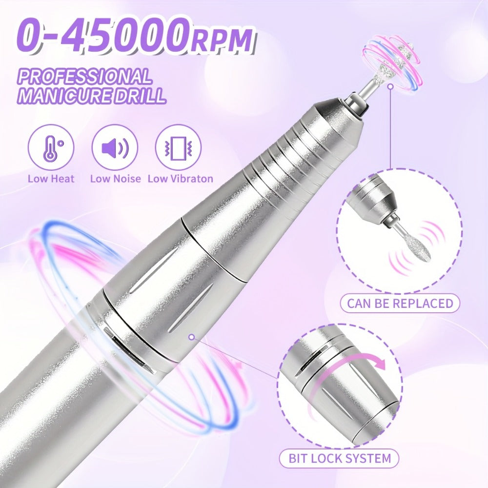 Electric Nail Drill 45000 RPM Rechargeable Kit with LCD Display and V6 Pink or White Options — image 6