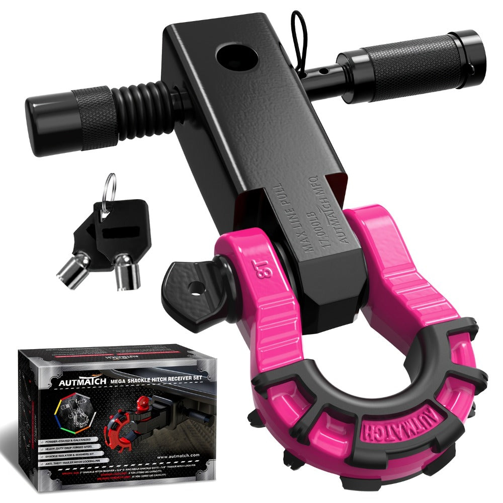 Shackle Hitch Receiver 2-Inch 68, 000 lb Break Strength with 3/4" D-Ring & 5/8" Hitch Lock Pin – Heavy Duty Drop Forged Steel