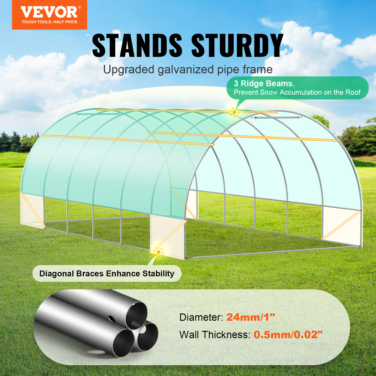 10- to 20-Foot Tunnel Greenhouse with Green Cover, Roll-Up Door and Size-Specific Vent Windows — image 23