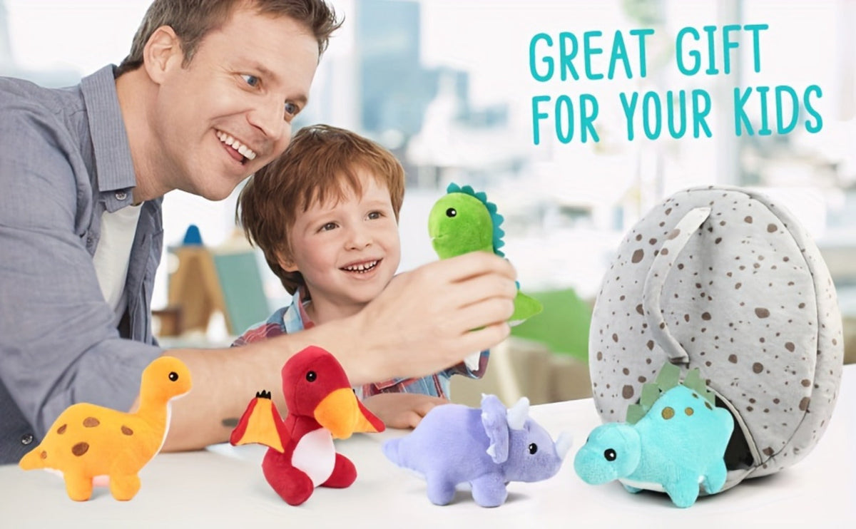 Dinosaur Stuffed Animals 5-Pack Plush Dino Set with Egg Carrier Bag, T-Rex Triceratops Stegosaurus Pterodactyl Brachiosaurus 