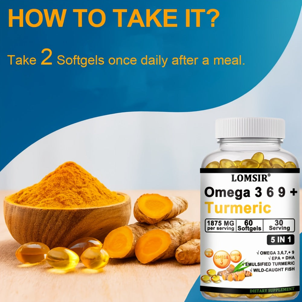 Omega 3-6-9 & Turmeric Softgels with DHA & EPA, Wild Fish Oil Blend, Emulsified Turmeric for Heart — image 3
