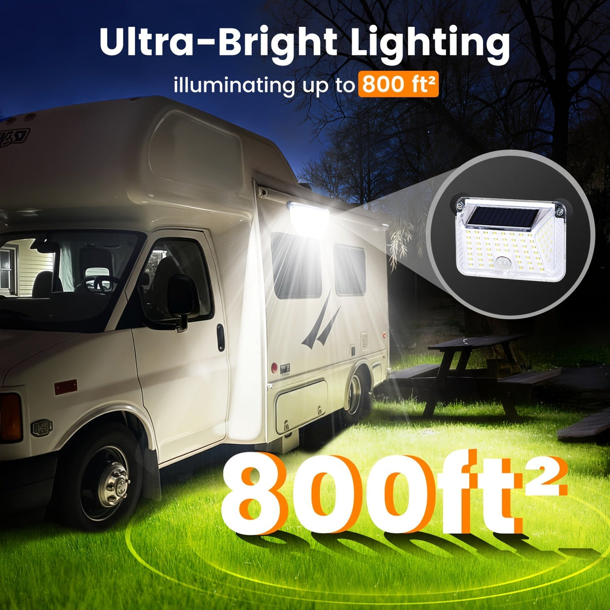 Magnetic RV Solar Motion Light 800LM – 90 LED, 270° Sensor, 3 Modes, IP65 Waterproof, for RV Awning, Camper — image 3