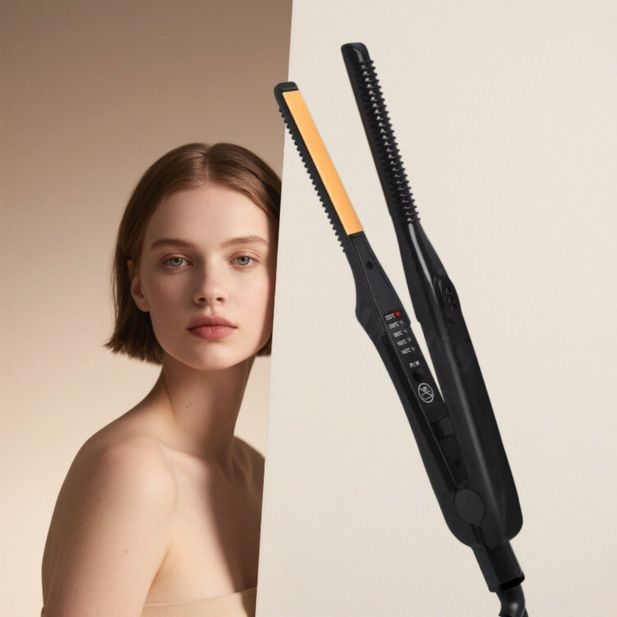 2-in-1 Ceramic Flat Iron Hair Straightener Curling Iron Adjustable Temperature Portable Mini, for Home, Travel and Salon Hair