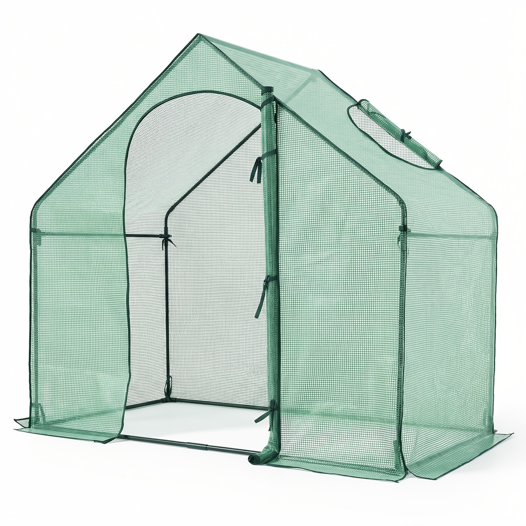 6 x 3 x 5.5-Foot Walk-In Greenhouse with Green Grid Cover, Roll-Up Door and Top Vent Window — image 4