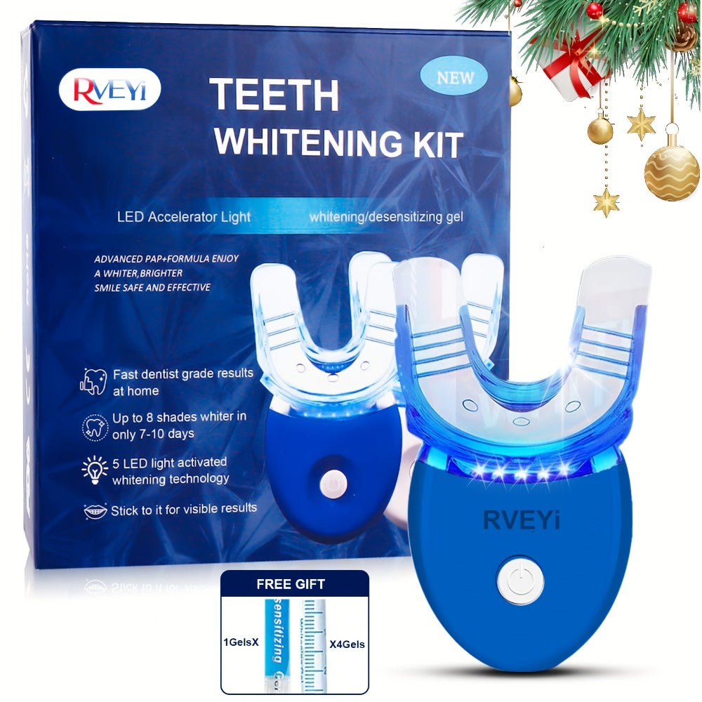 White or Blue Five-LED Teeth Whitening Kit with Five Gel Syringes and 10.8 cm Mouthpiece Device — image 5
