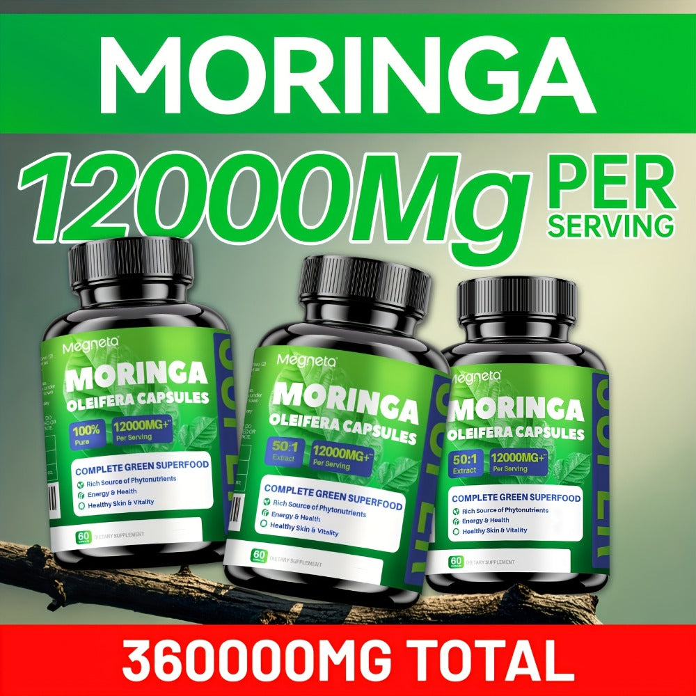 Herbal Supplements with Megneta Label, Moringa Oleifera 12000mg per Serving, 60 Capsules per Bottle — image 1