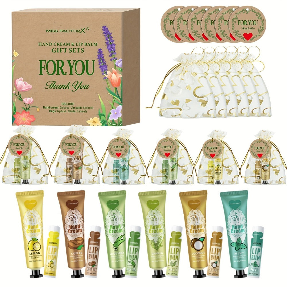 Bridal Shower Favor Set with 24 Hand Creams, Lip Balms, Thank You Cards and Heart Gift Bags — image 1