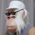 White-Haired Cartoon Ape Full-Head Costume Mask with White Cap and Pixel-Style Glasses in Two Face Styles — image 1