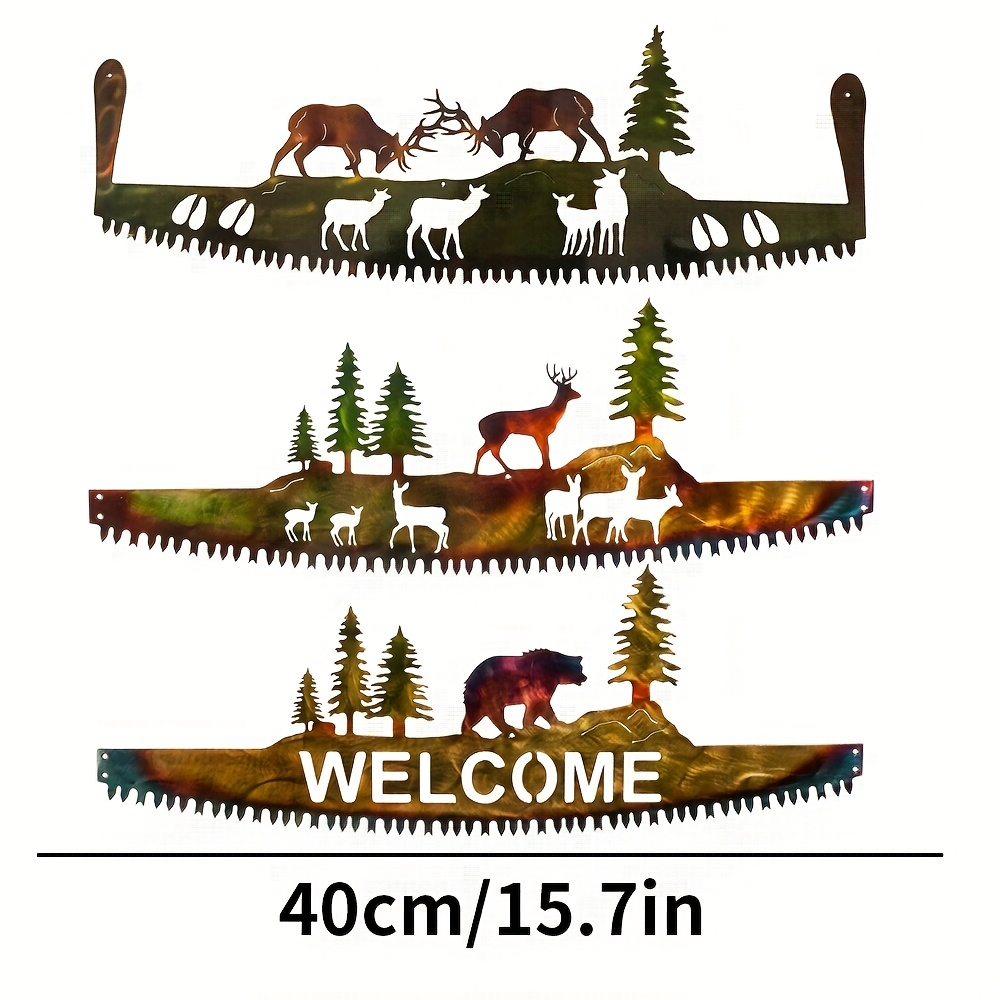 Wildlife Saw-Blade Metal Wall Art with Deer, Bear Welcome or Antler-Locking Deer Silhouette Options — image 4