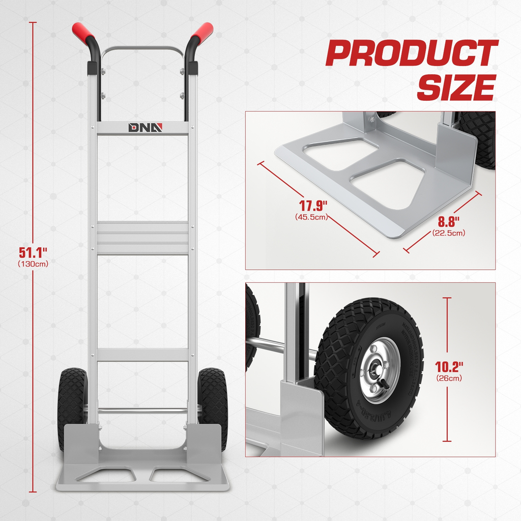 Upright Aluminum Hand Truck with Folding Toe Plate, 10-Inch Pneumatic Tires and 550 lb Load Label — image 9