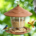 Hanging Bird Feeder with Tiered Roof, Clear Seed Chamber and Brown, Grey or Green Finish Options — image 7