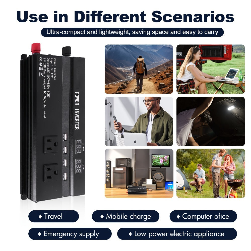 Portable 12V DC to 110V AC Power Inverter with LCD Display, Cooling Fan and 6600W Checkout Label — image 8