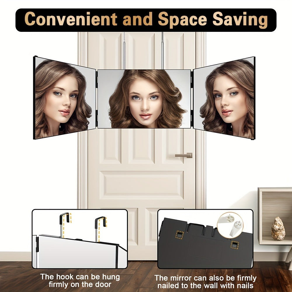 Three-Way Hair Cutting Mirror with Folding Panels, Adjustable Door Hooks and LED, Non-LED or Two-Pack Options — image 14