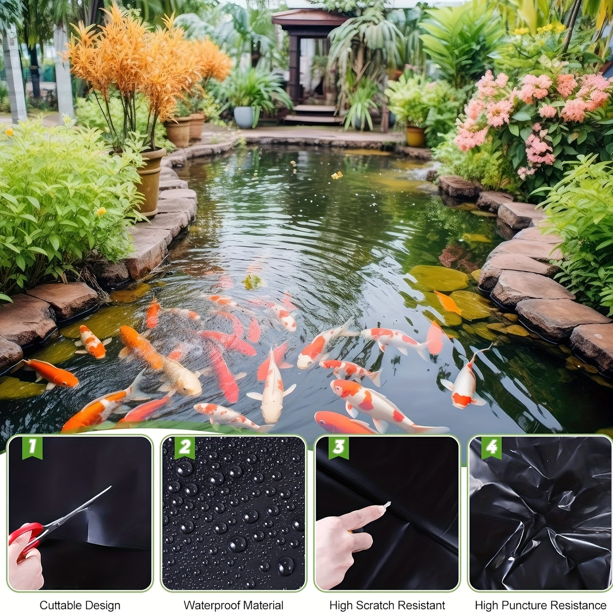 Pond Liner, HDPE Garden Fish Pond Water Feature Landscape for Garden, Patio and Yard Use, with the Listed Configuration — ima