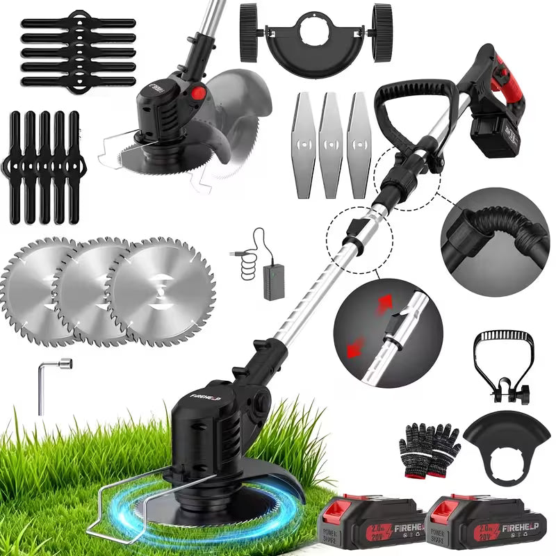 12-Inch Cordless Lawnmower and Electric Trimmer Combo with 2 Batteries
