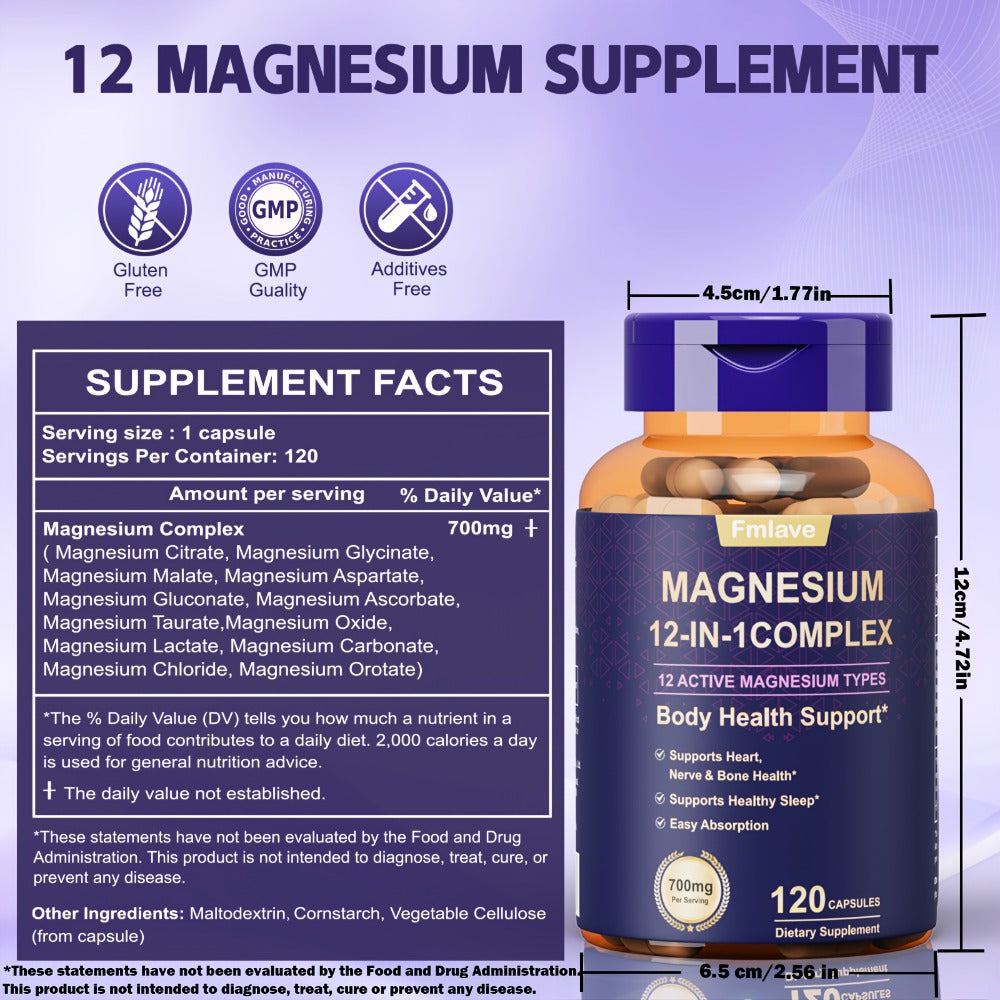 Magnesium Glycinate 700mg 12-in-1 Complex Capsules with Citrate Malate Taurate Carbonate & Oxide — image 7