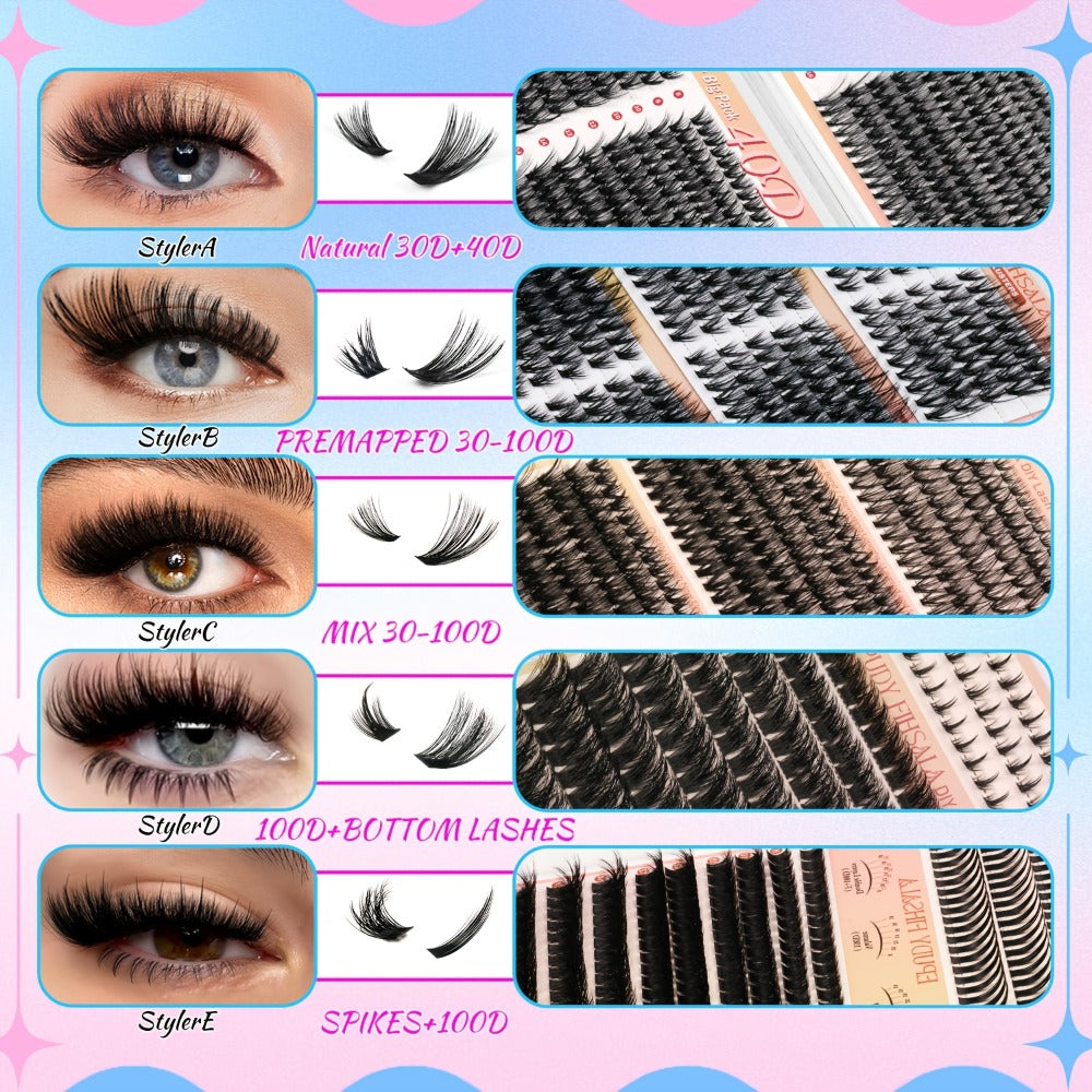 DIY Lash Clusters Gift Set 30D-100D Mixed Length Soft Fluffy Volume Cluster Lashes with Tweezers & Mascara — image 8