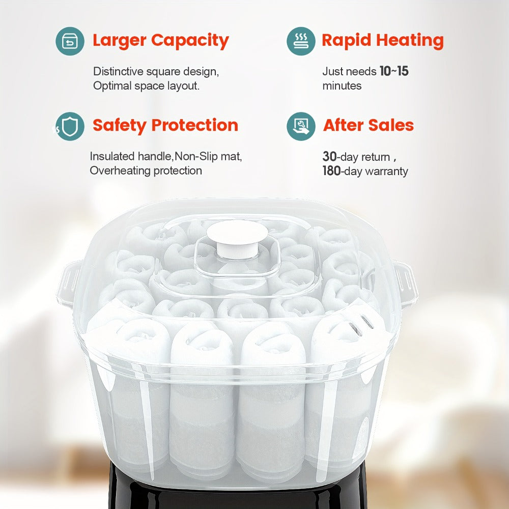 Compact Countertop Towel Steamer with Rotary Control, Black or White Base and Removable Clear Container — image 9