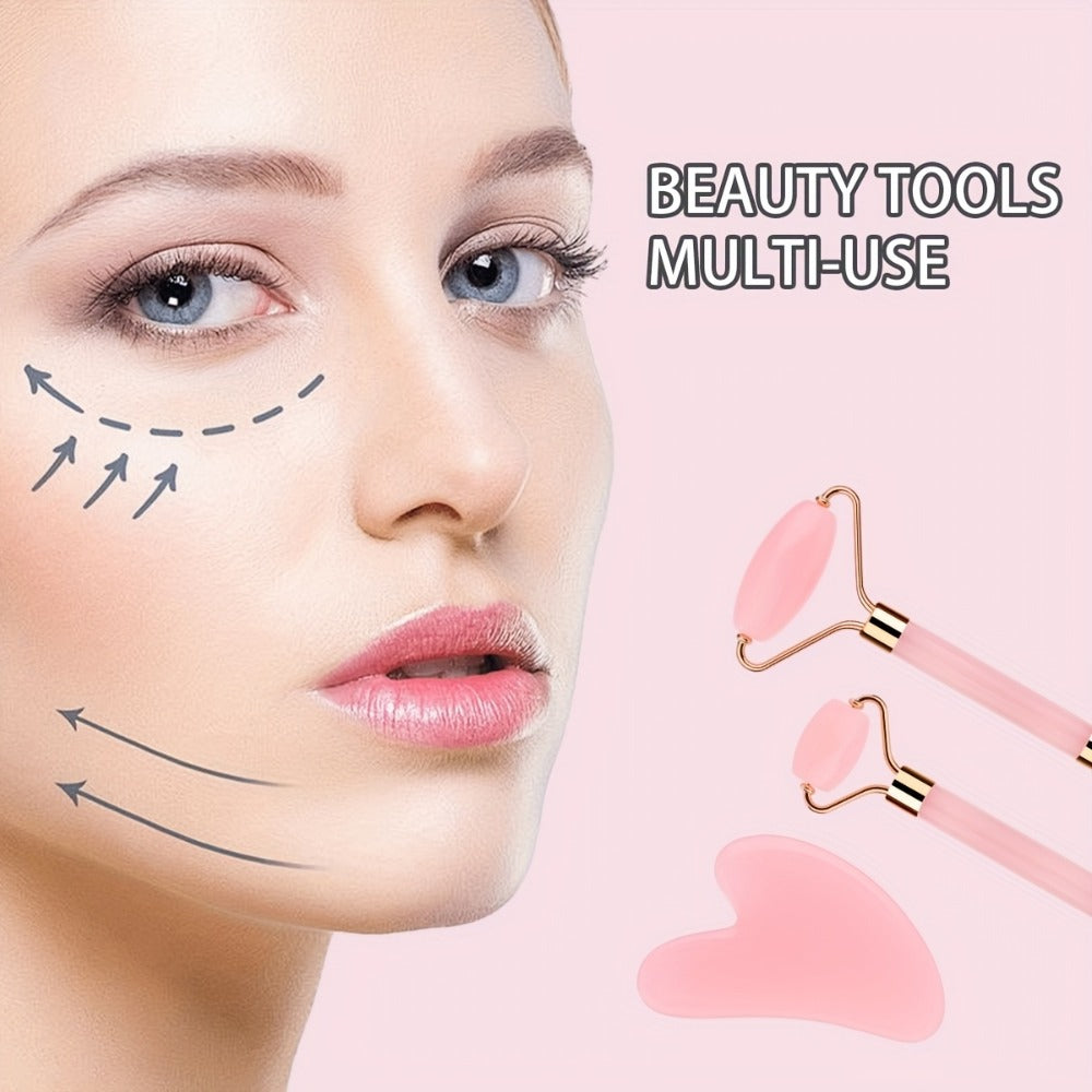 Facial Cleansing Massage Set 7Pcs Silicone Face Brush Double-Headed Roller Massager Heart Scraping Board Wristbands Hair Band