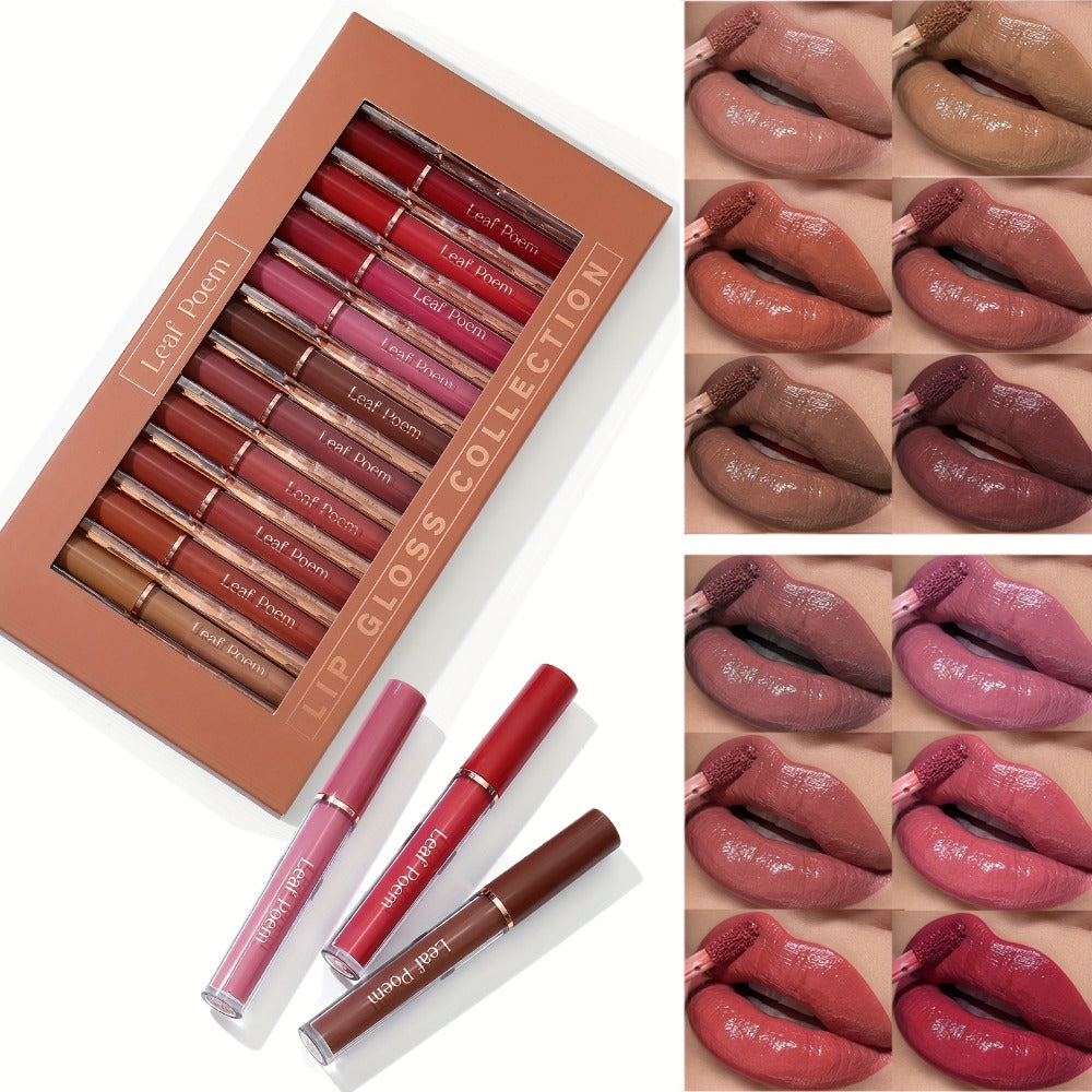 Lip Gloss Set by Leaf Poem with 12 Mixed Lip Colors, Slim Tube Applicators and Presentation Box — image 2