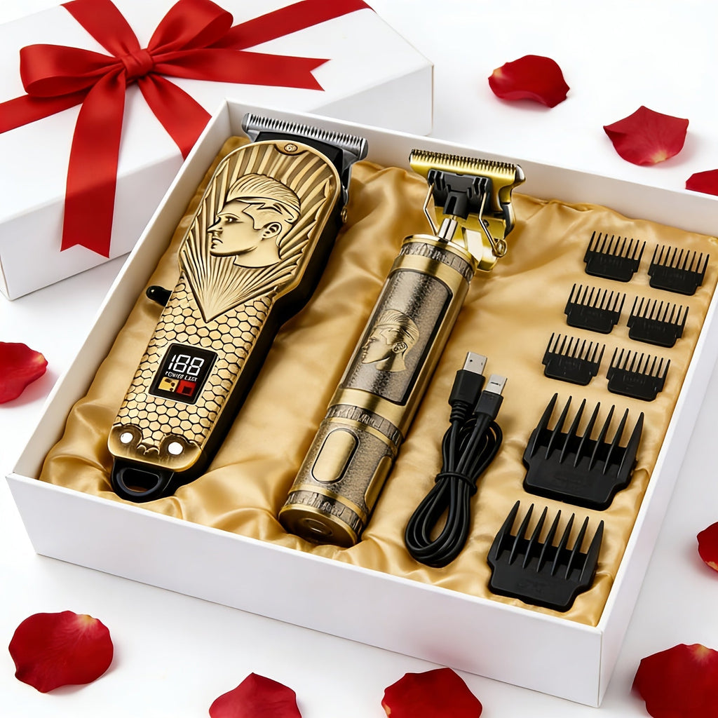 Hair Clipper & Beard Trimmer Set for Men USB Rechargeable with LCD Display – Professional Cordless Barber Kit Home Grooming B