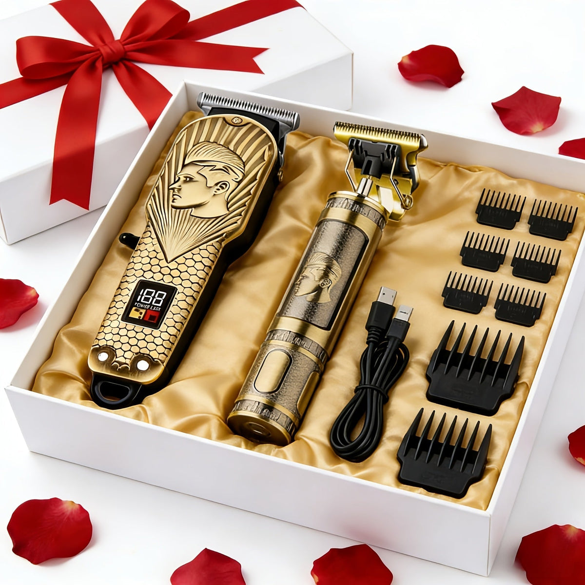 Hair Clipper & Beard Trimmer Set for Men USB Rechargeable with LCD Display – Professional Cordless Barber Kit Home Grooming B