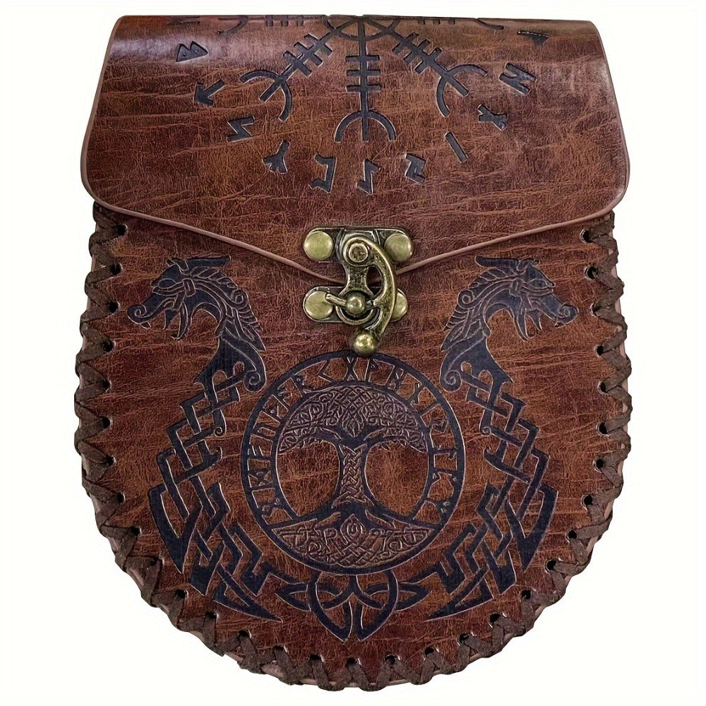 Costume Accessories Faux Leather Medieval Belt Pouch with Five Embossed Design Options in Brown or Black — image 1