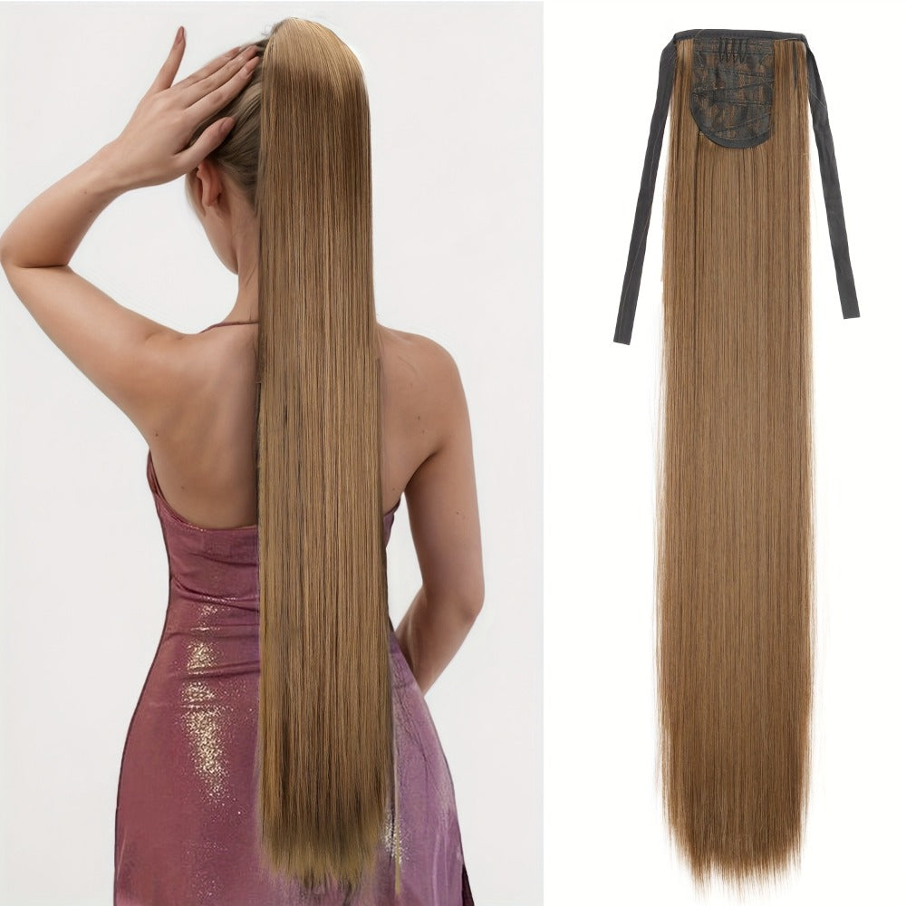 Hair Extensions Straight 34-Inch Synthetic Ponytail with Ribbon Wrap and Five Mixed or Natural-Tone Colors — image 6