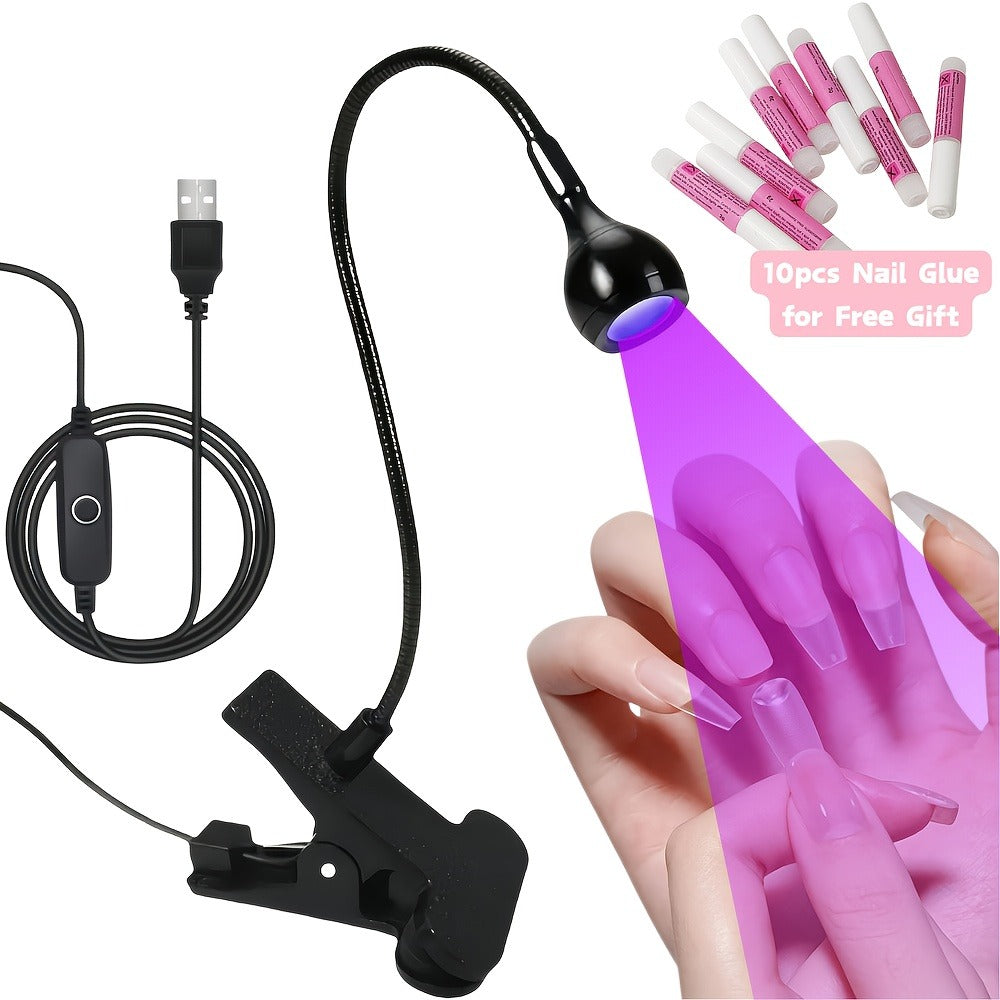 365nm-Labeled UV LED Nail Lamp with Clip Mount, Flexible Gooseneck, USB Cable and Black or White Finish — image 6